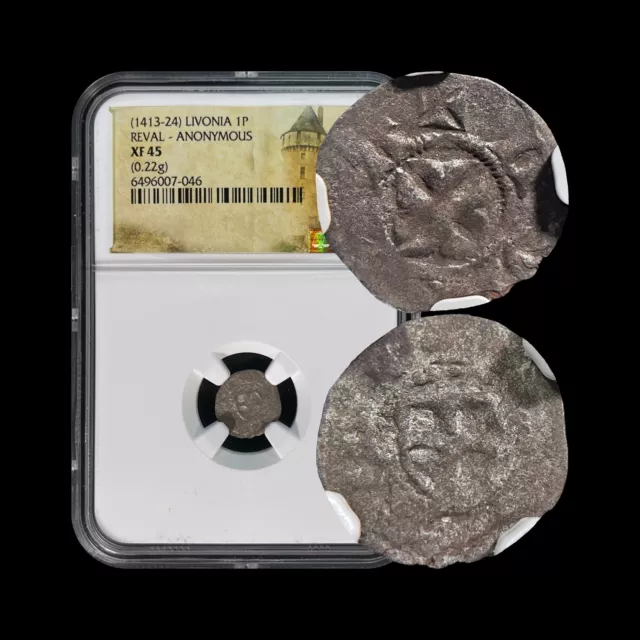 LIVONIA. 1413, Lübische, Silver - NGC XF45 - Teutonic Order, Reval, Tallinn 046