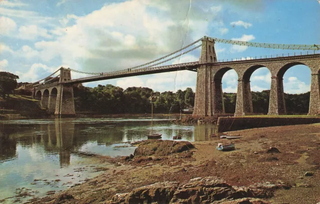 The Menai Suspension Bridge, Anglesey, Wales, Old Postcard 1967