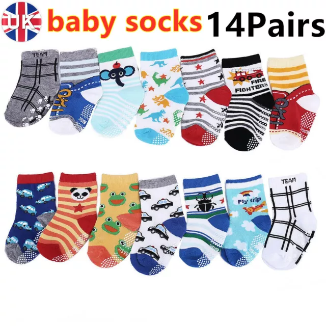 14Pairs Baby Girls Boys Anti Slip Socks Toddler Cotton Soft Warm Sock 0-3 Years