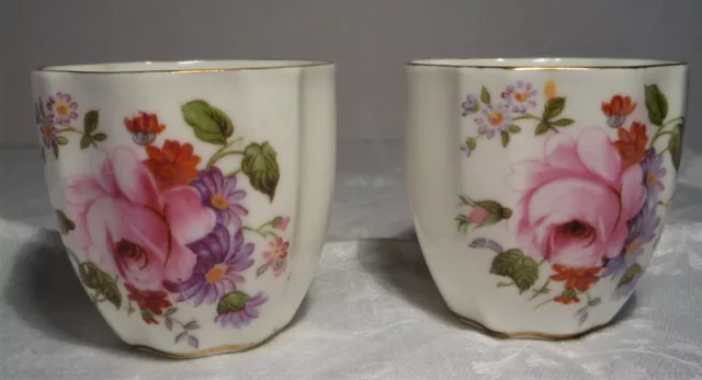 VINTAGE ROYAL CROWN DERBY POSIES 2 x EGG CUPS DARK GREEN MARK (WARTIME 1940-45)