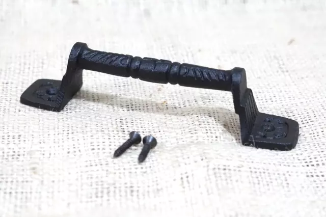 2 Cast Iron Cabinet Handle Gate Pull Door Handles Fancy Drawer Pulls Matte Black 3