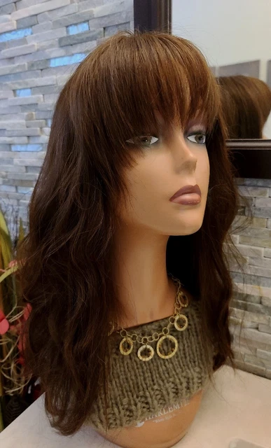 19" Dark Brown Wig Sheitel Human hair long moveable bangs Subtle Highlight L cap 19" Dark Brown Wig Sheitel Human hair long moveable bangs Subtle Highlight L cap