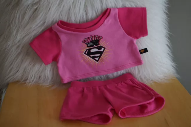 Build A Bear CLOTHES SUPER GIRL Pink T SHIRT Shorts Outfit Set Lot for Plush Toy