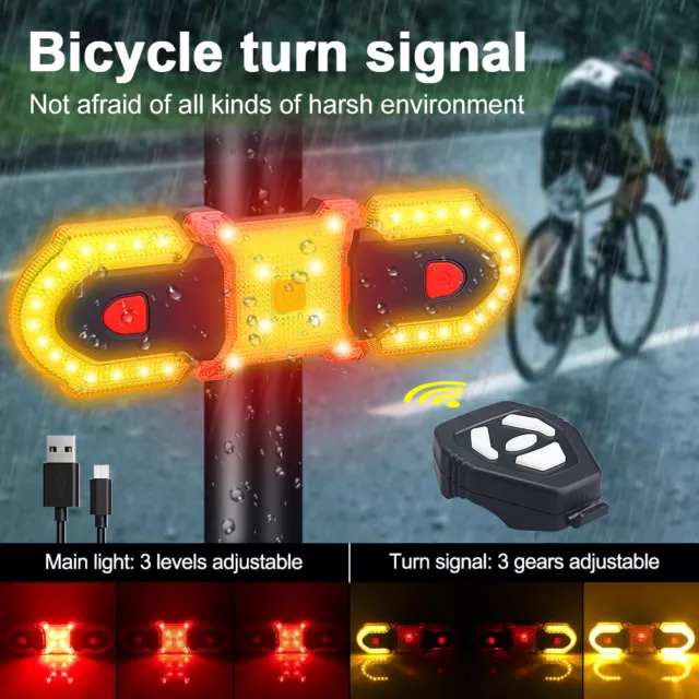 Wireless Smart Remote Control Bike Turn Signals Front and Rear Light Warning LED