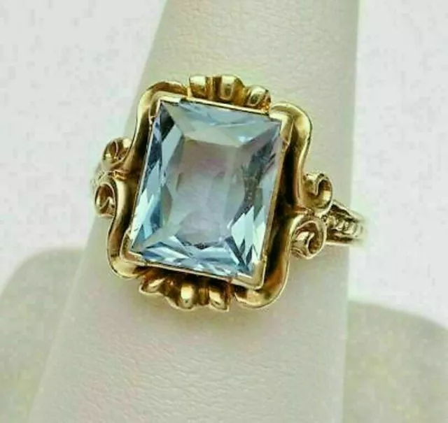 2.80Ct Emerald Cut Aquamarine Women's Engagement Ring 14K Yellow Gold Over