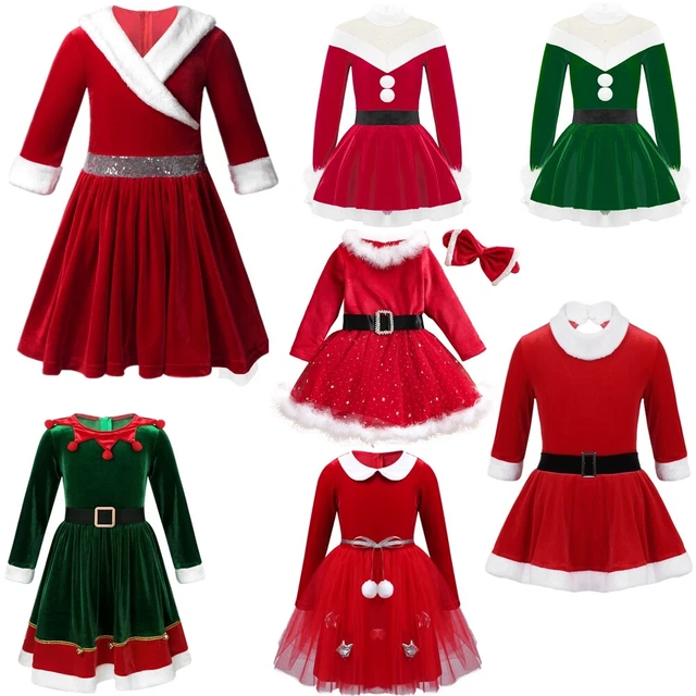 ROBE NOËL BÉBÉ Fille Déguisement Lutin de Noël Petite Mère Noël +