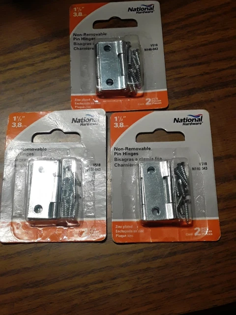 X3.National Zinc Non-Removable Pin Hinges 1 ½” N146-043 Lot of 2 per pack