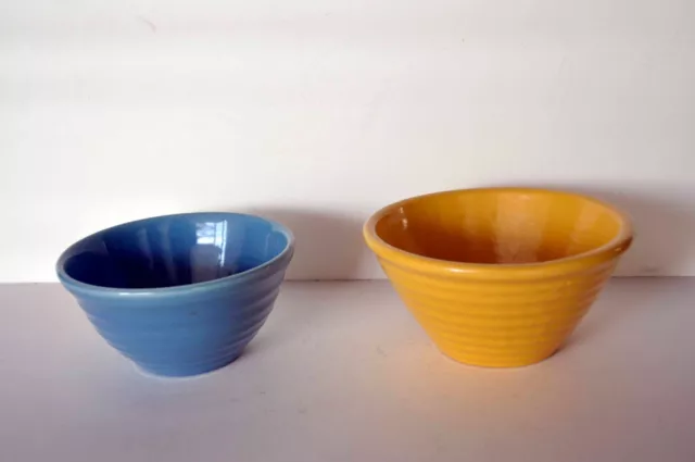 2 Bauer Pottery Nesting  Ring Ware Delph Blue #30 & Yellow 24 Mixing Bowls