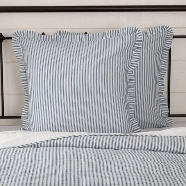 VHC Brands Sawyer Mill Farmhouse Blue Ticking Stripe Fabric Euro Sham 26x26"