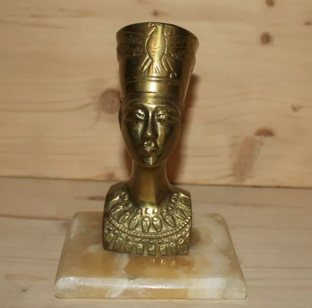 Figurine égyptienne vintage en laiton faite à la main buste Néfertiti avec...