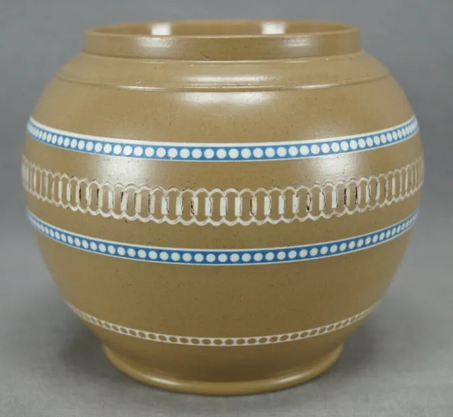 Dudson / Ridgway Blue White & Brown Beaded Mosaic Stoneware Vase Circa 1860-1885