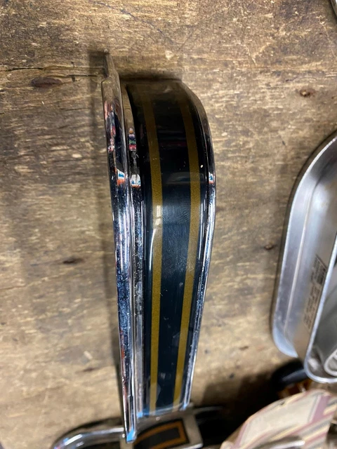 Vtg NOS Custom Chrome CCI Oil Tank Trim Gold Black Shovelhead 4 speed Harley FX