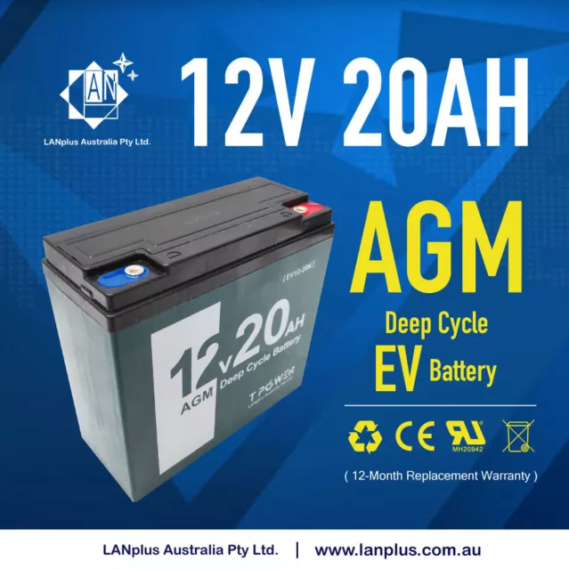 12V 20AH AGM Deep Cycle Rechargeable Battery Solar Scooter Golf Buggy