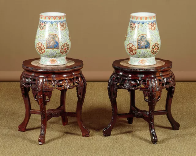 Pair of Chinese Marble Top Urn Stands c.1930