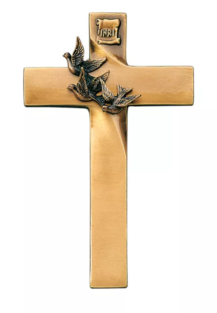 Croce in bronzo per lapidi con decorazione colombe - Linea Olpe Volo