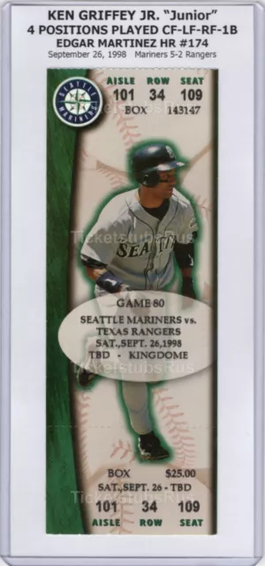 Ken Griffey Jr 4 POSITIONS PLAYED 1998 Mariners Rangers 9/26 Full Ticket RARE