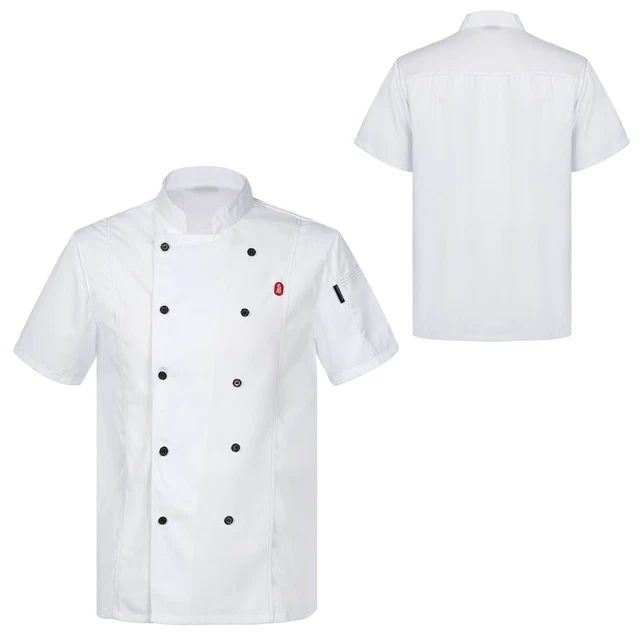 Men Women Unisex Chef Jacket Coat Short Sleeve Kitchen Restaurant Works Uniforms