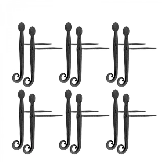 Black Shutter Dog Holders 7" L Wrought Iron Tail Shaped Rust Resistant Pack of 6