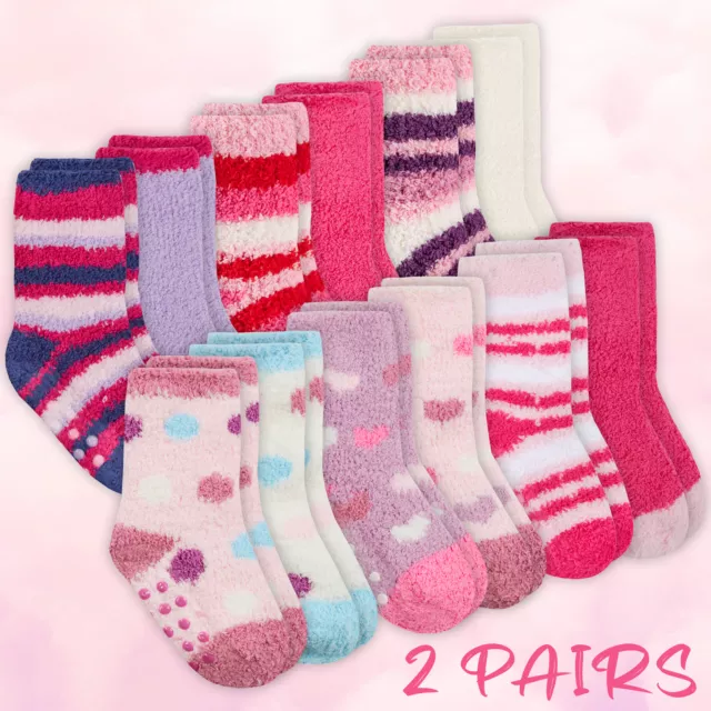 Newborn Baby Girls Socks Non Anti Slip Grip Fluffy Warm Cosy Booties Size 0-5.5