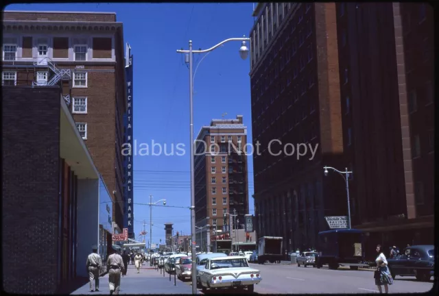 Orig 1962 SLIDE Busy Downtown Street Scene w 50's & 60's Cars Wichita Falls TX
