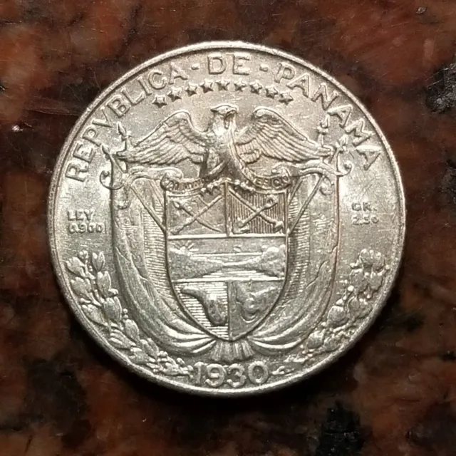 1930 Panama 1/10 Balboa Coin .900 Silver - High Grade - #B1177