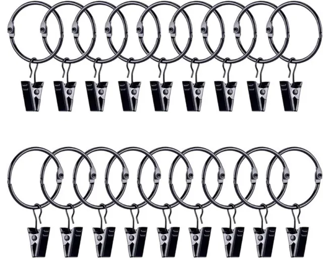 Exuanbing 20-Pack Openable Metal Curtain Rings W/ Clips, Fits Up to 5/8" Rod