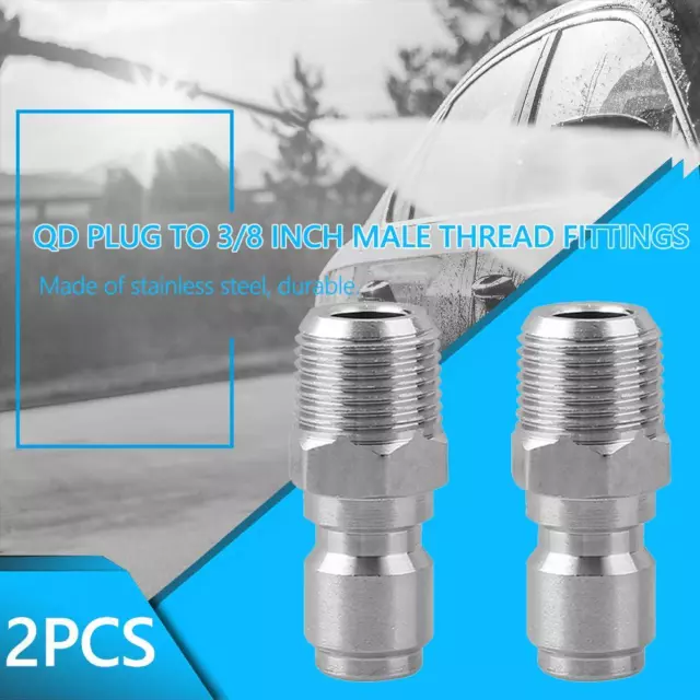 2x NPT 3/8 inch Threaded Male Quick Connect Plug Adapters for Pressure Washer 3