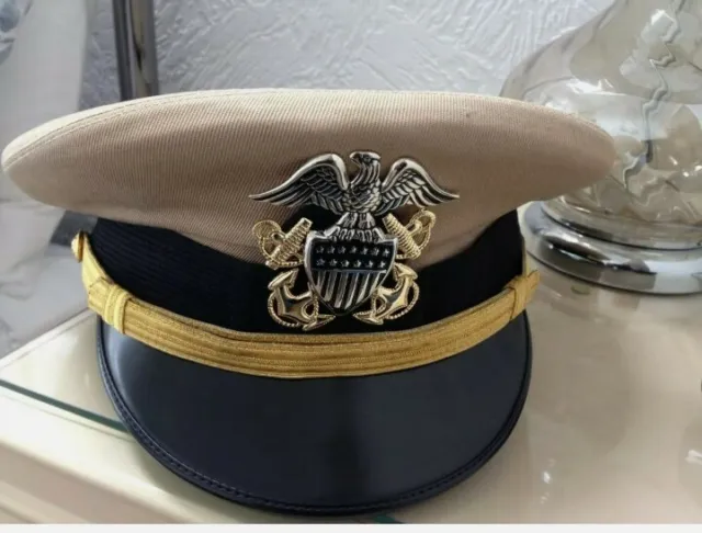 US Navy Officer's Cap Dress Khaki UNIFORM Hat w. Officer Cap