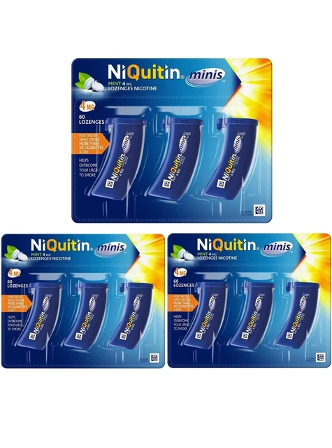 3x Niquitin Minis neuwertig 4 mg 60 Minis Lutschtabletten Rauchen aufhören Verlangen lindern