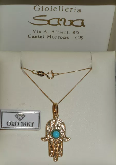 Collana veneziana e ciondolo portafortuna mano di fatima in oro 750 18 kt. Gr 2