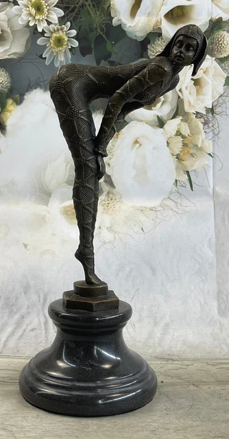 Signed~Chiparus~Alluring Woman in Seductive Pose Bronze Sculpture Statue Artwork