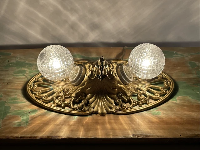 Antique Vtg Art Deco Victorian Flush Mount Ceiling or Wall Fixture 2 Bulb Vanity