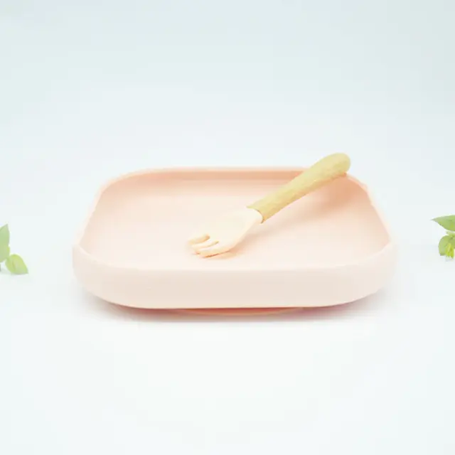 Baby Suction Plate Set with Fork - Peach