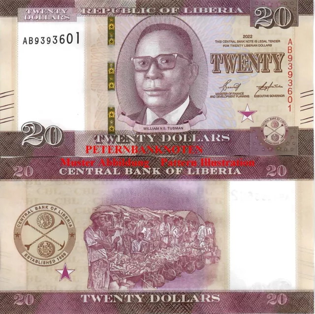 LIBERIA 20 Dollars 2022  Unc  P New 680# Kassenfrisch..