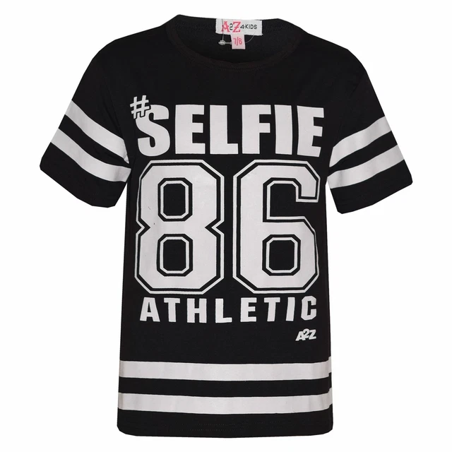Girls Top Kids Designer's #Selfie 86 Athletic Print Fashion T Shirt Top 7-13 Yr
