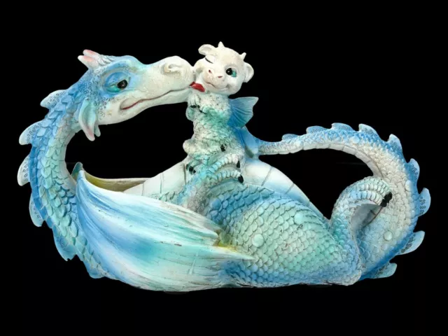 Drachen Figur - Sweetest Moment - blau - Fantasy Drachenfamilie Dekostatue