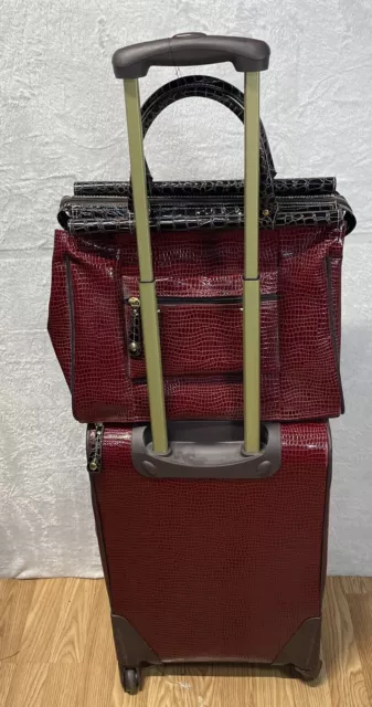 Samantha Brown 2 pc Expandable Luggage Set Spinner Croc Embossed Burgundy 2