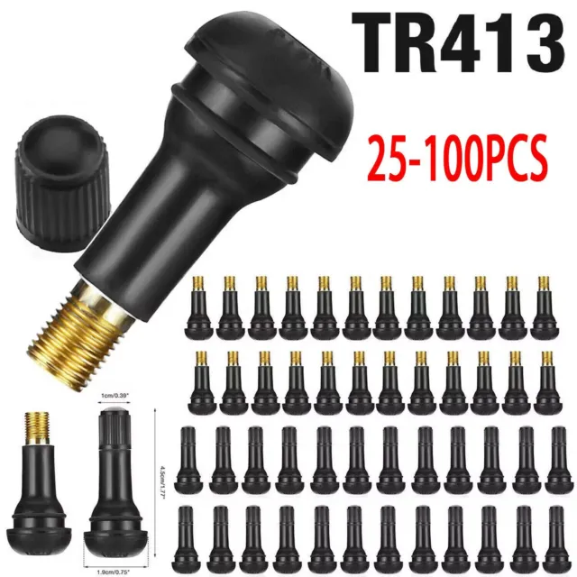 25-100pcs Car Tire Stem TR 413 TR413 Snap-In Tire Valve Stems Short Black Rubber