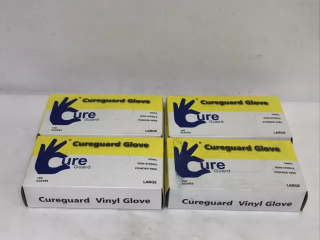 Lot Of (4) Cureguard Vinyl Gloves 100 Count Large Non-Sterile Powder Free