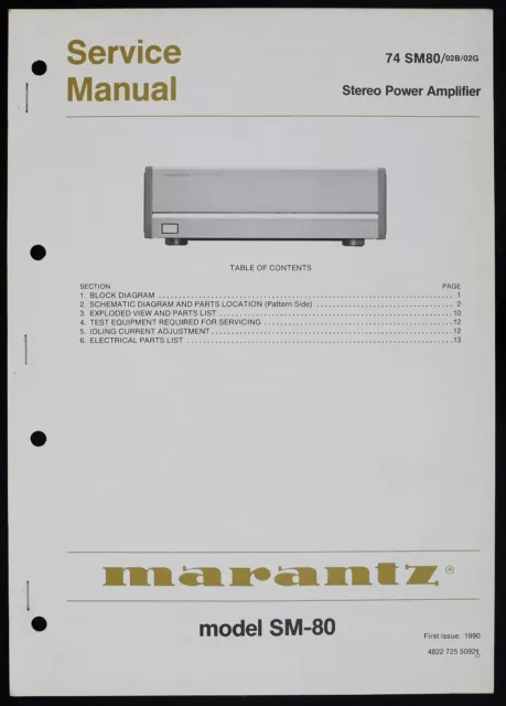 Original MARANTZ SM-80 Stereo Power Amplifier Service-Manual/Diagram/Parts o164