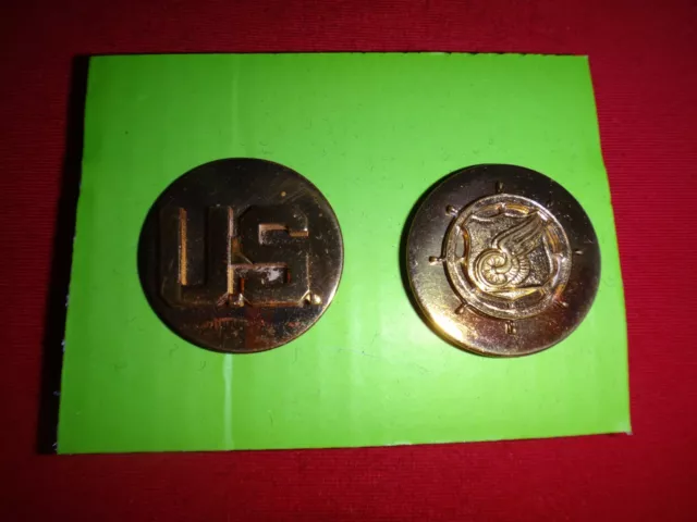 2 US Army Metal Badges: "U.S." Enlisted Insignia + TRANSPORTATION Corps Insignia