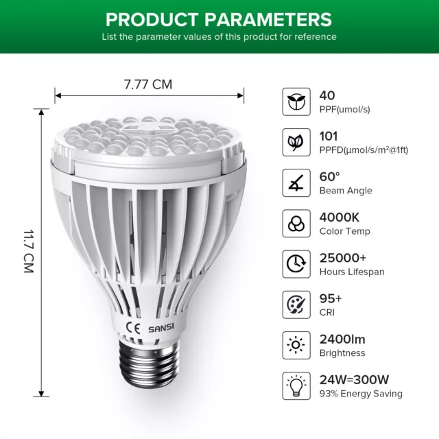 Grow LED Pflanzenlampe 24W=300W E27 Vollspektrum PAR25 PflanzenBirne CE COC