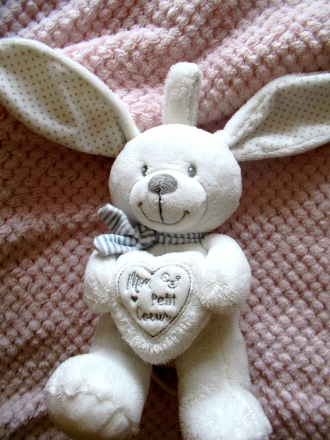 doudou peluche pommette lapin blanc mon petit coeur excellent état musical