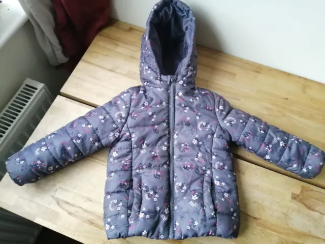 Pretty Girls Floral Padded Puffer Winter Lined Hooded Coat 4-5 yrs VGC rrp£30
