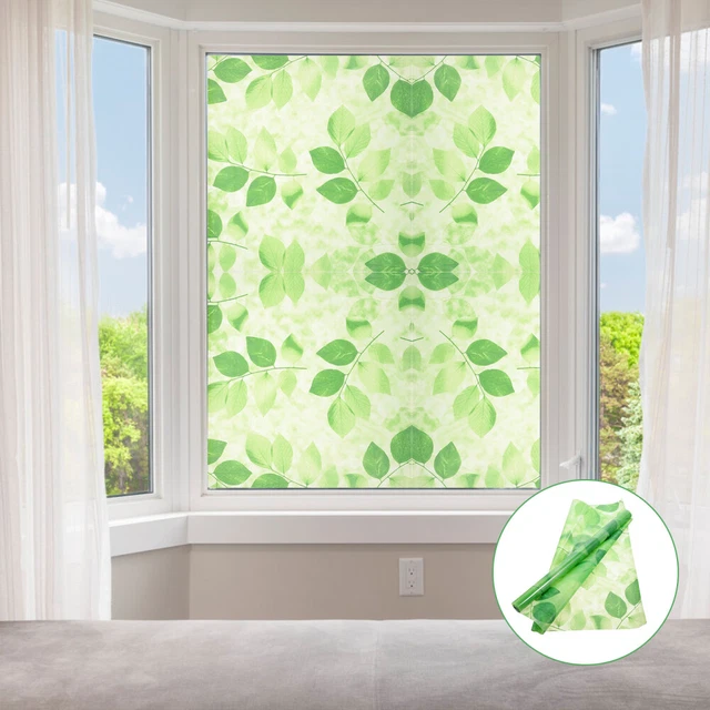 1 rollo de calcomanía de protección de privacidad película para ventana opaca patrón de hoja verde ventana