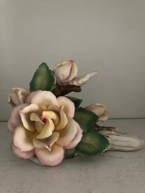 Capodimonte Porcelain Roses Centerpiece 9" Italy Floral Easter Spring Decor