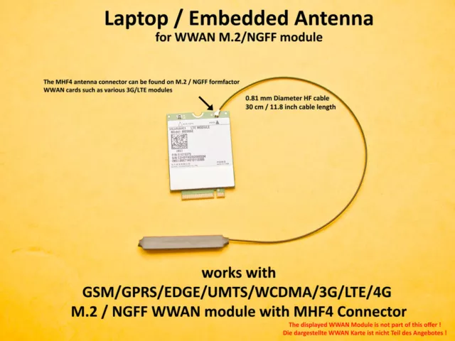 MHF4 / IPX Laptop /Embedded Antenna for WWAN 3G/UMTS/4G/LTE  NGFF / M.2 Module