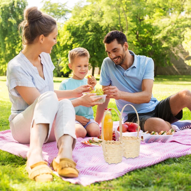 5 pz cesto rotondo di bambù vimini fiori tessuti per picnic
