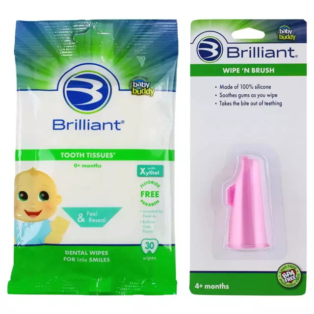 Brilliant Wipe N Brush - Silicone Toothbrush and 30 ct. Tooth Tissues -...