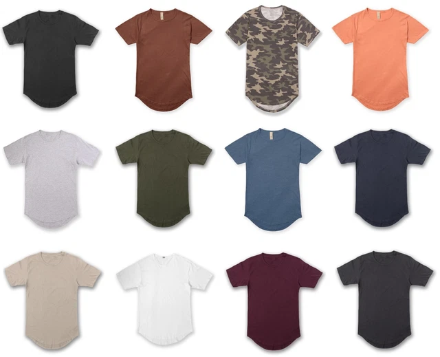 Men's Hipster Drop Cut Curved Hem Long Line T-Shirts Back Tail
